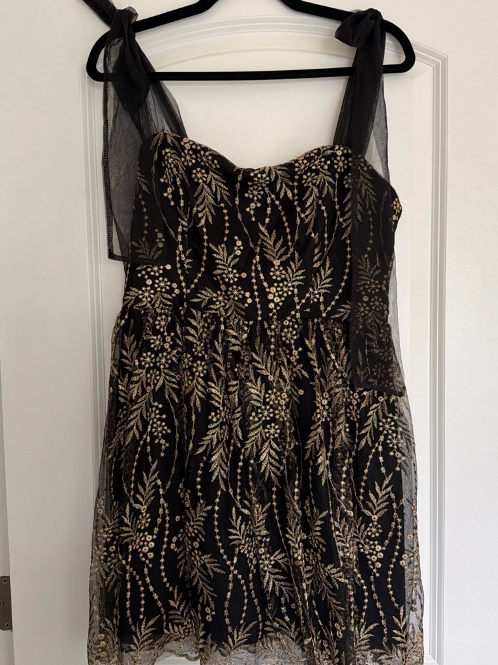 Francesca's Collections Black Mini Dress with Gold Embroidery